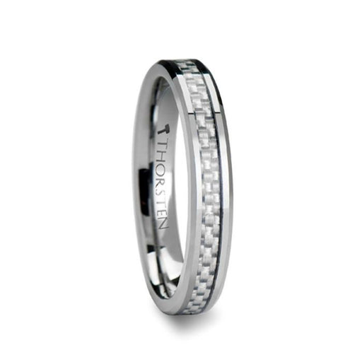 ULTIMUS Tungsten Carbide Ring with Beveled White Carbon Fiber Inlay 4mm - 12mm