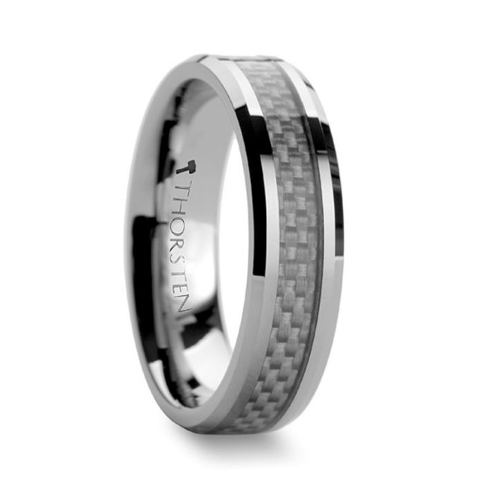 ULTIMUS Tungsten Carbide Ring with Beveled White Carbon Fiber Inlay 4mm - 12mm