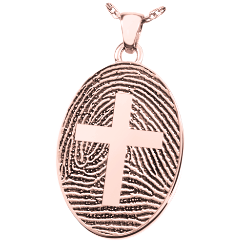 Oval Fingerprint with Cross Pendant