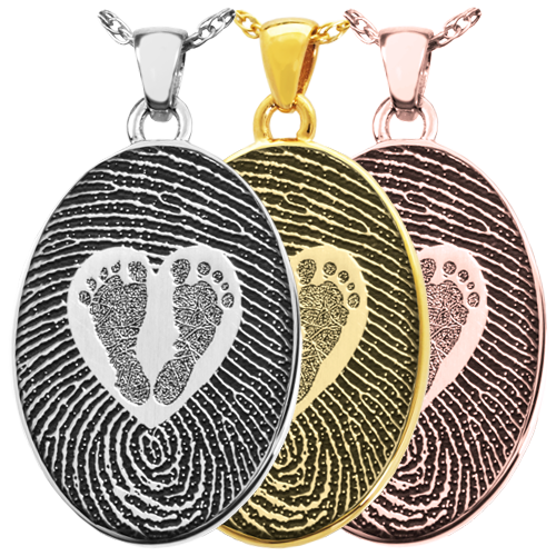 Oval Fingerprint & Babyfeet within Heart Pendant