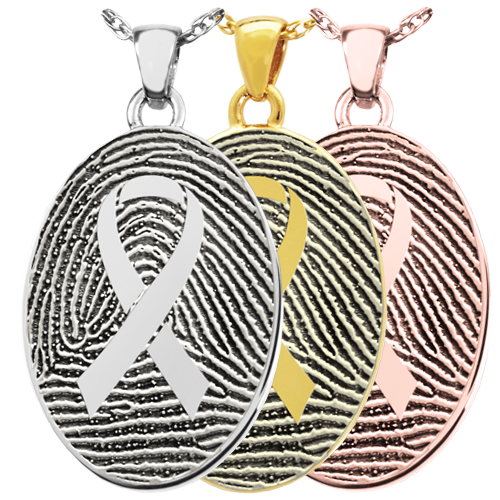 Oval Fingerprint with Awareness Ribbon Pendant