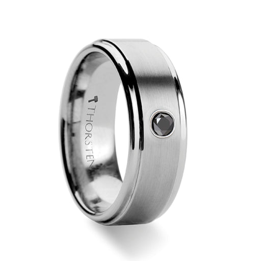 COVENTRY Raised Brushed Center Tungsten Carbide Ring with Black Diamond - 8 mm