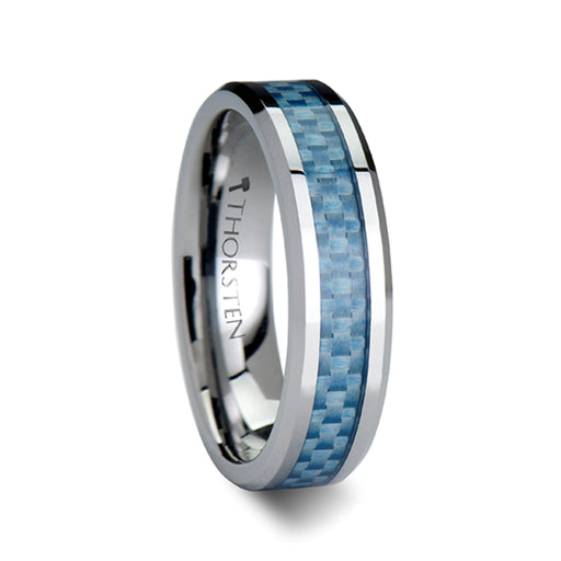 AUGUSTUS Tungsten Carbide Ring with Blue Carbon Fiber Inlay - 4mm - 10mm