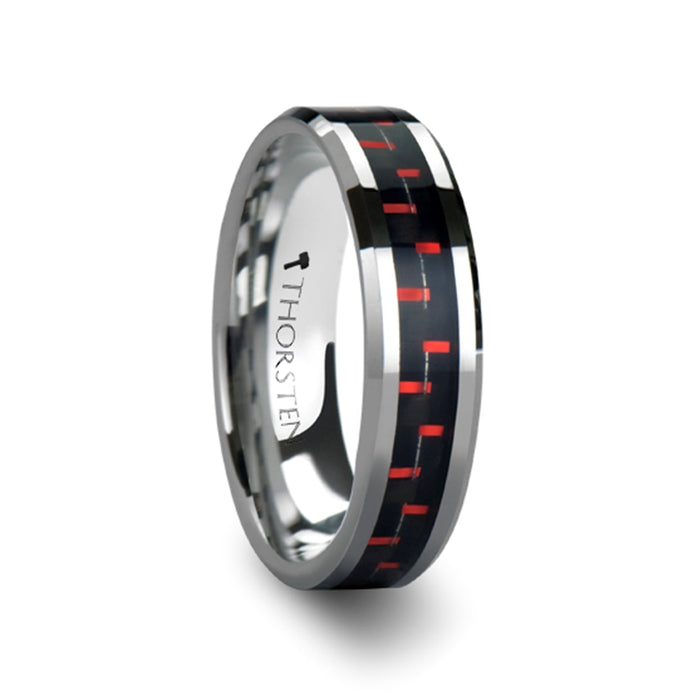 AURELIUS Tungsten Carbide Ring Inlaid with a Black & Red Carbon Fiber - 6mm & 8mm