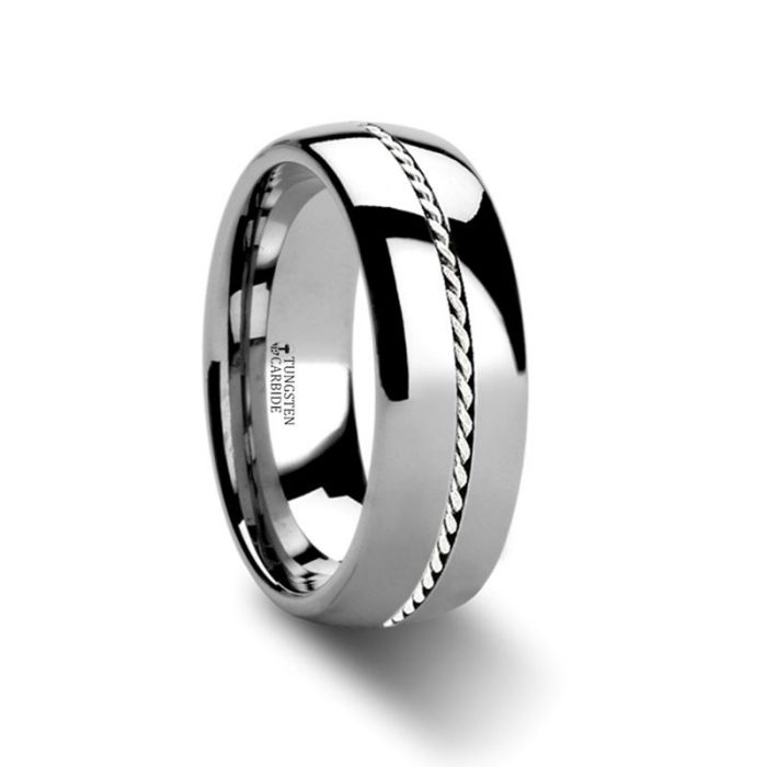 PHYTHEON Braided Platinum Inlay Domed Tungsten Ring - 6mm & 8mm