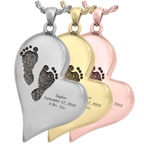 B&B Teardrop Heart 2 Footprints Pendant