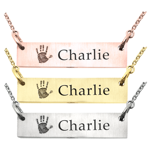 Personalized Bar Pendant Horizontal Handprint Necklace or Bracelet