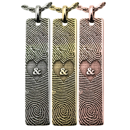 Personalized Bar Pendant Vertical - Double Finger Prints