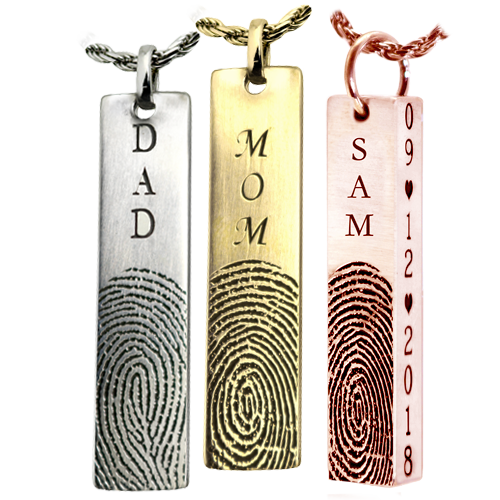 Personalized Bar Pendant Vertical Fingerprint