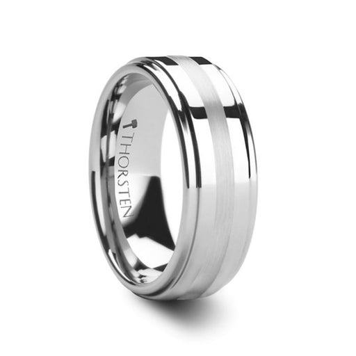 HALSTEN Platinum Inlaid Beveled Tungsten Carbide Wedding Ring - 6mm & 8mm