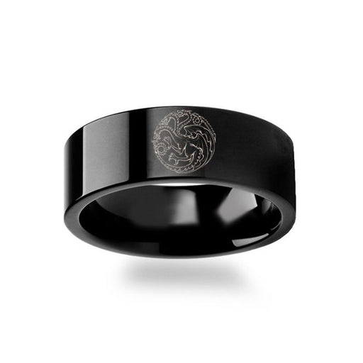 Game of Thrones Noble Houses Sigil Engraving Black Tungsten Ring - 4mm - 12mm