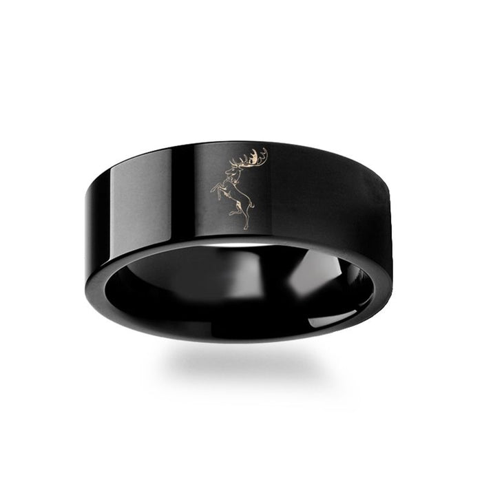 Game of Thrones Noble Houses Sigil Engraving Black Tungsten Ring - 4mm - 12mm