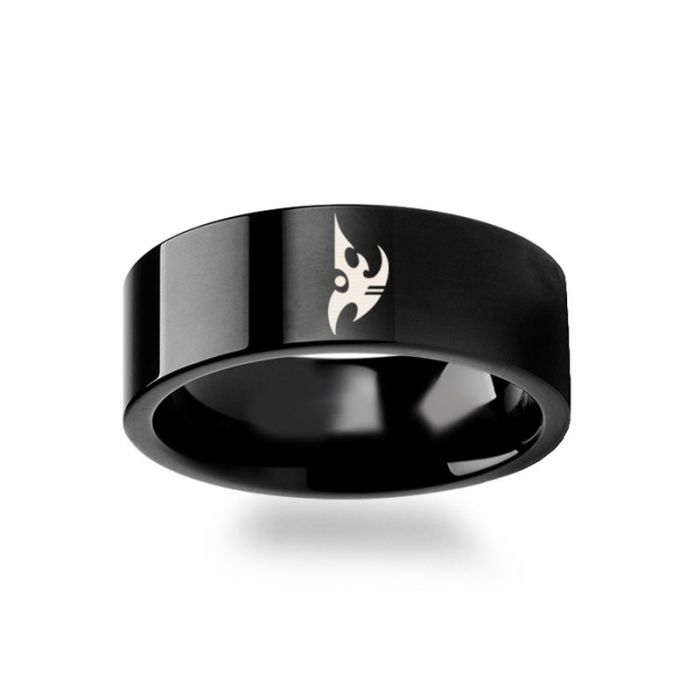 Starcraft 2 Legacy of the Void Protoss Symbol Polished Black Tungsten Engraved Ring Jewelry - 4mm - 12mm