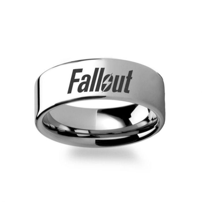 Fallout 4 Post Apocalyptic Nuclear Role Playing Game Symbol Polished Tungsten Engraved Ring Jewelry - 4mm - 12mm