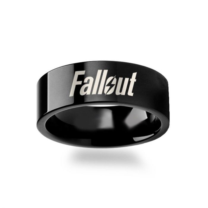 Fallout 4 Post Apocalyptic Nuclear Role Playing Game Symbol Polished Black Tungsten - 4mm - 12mm