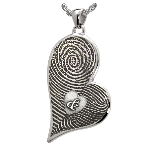 Double-Print Fingerprint with Ampersand Teardrop Heart Pendant