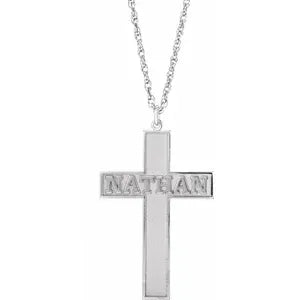 Block Nameplate Cross Necklace 652588