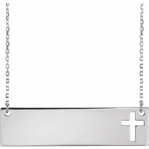 Engravable Pierced Cross Bar 16-18" Necklace 86531