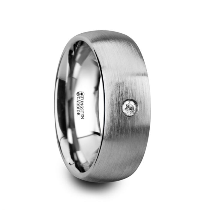 PEGASUS Brushed and Domed Tungsten Carbide Wedding Ring with White Diamond - 6mm & 8mm
