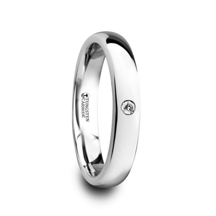 GALE Polished and Domed Tungsten Carbide Wedding Ring with White Diamond - 4mm & 6mm