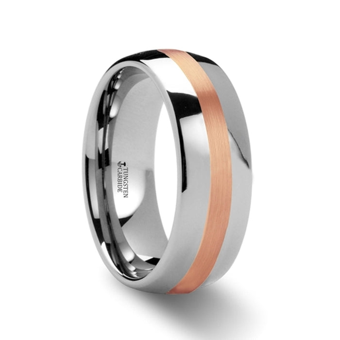 ALPHEUS Rose Gold Inlaid Rounded Tungsten Carbide Ring - 6mm & 8mm