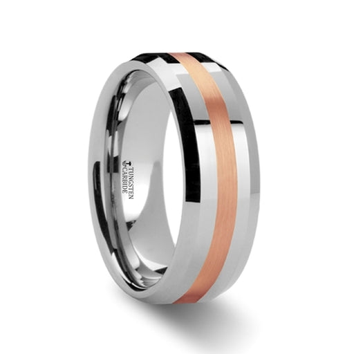 CHIRON Rose Gold Inlaid Beveled Tungsten Carbide Ring - 6mm & 8mm