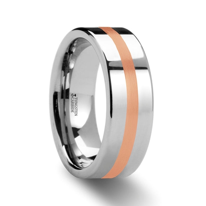 CERBERUS Rose Gold Inlaid Flat Tungsten Carbide Ring - 6mm & 8mm