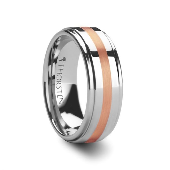 NICOLAUS Rose Gold Inlaid Tungsten Carbide Ring with Raised Center - 8mm