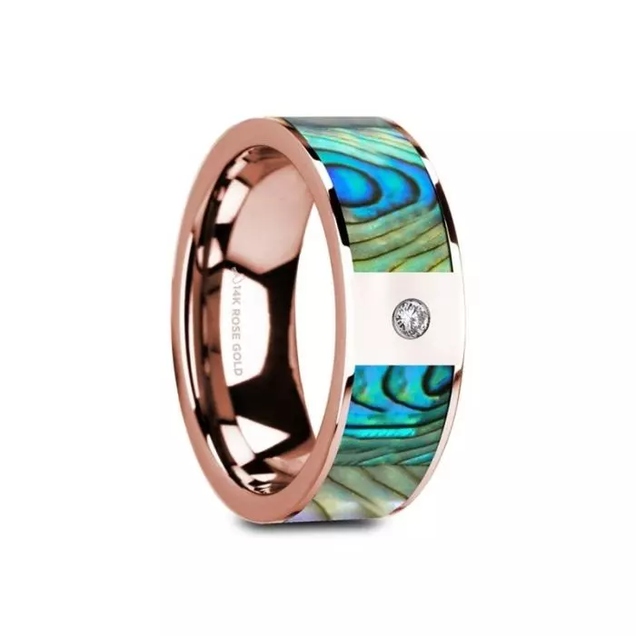 GAIOS Flat 14K Rose Gold with Blue Opal Inlay & White Diamond Setting - 8 mm