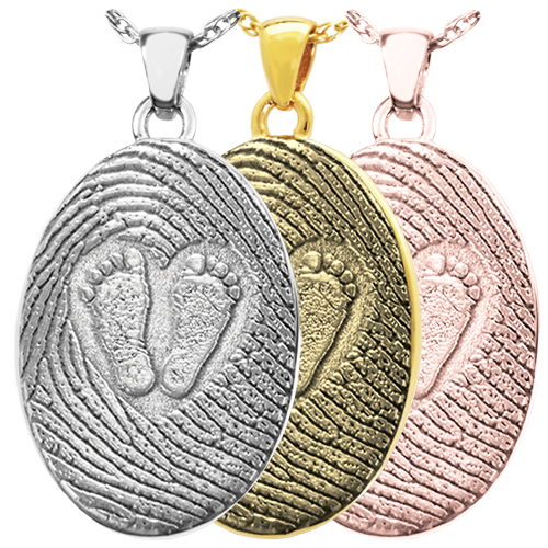 3D Babyfeet inside Heart + Mother's Fingerprint Pendant