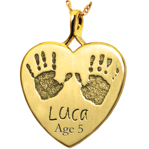 Baby Handprints with Name + Age on Heart Pendant