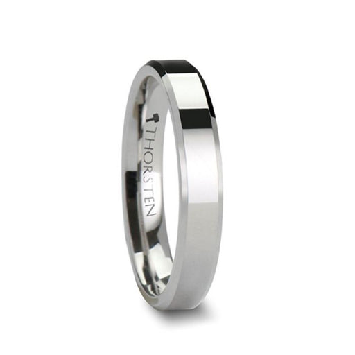 BELLISSIMA Ladies White Tungsten Wedding Band with Beveled Edges - 4 mm - 6 mm