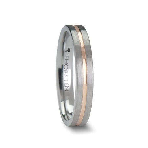 ZENA Flat Brushed Finish Tungsten Ring with Rose Gold Channel - 4 mm - 6 mm