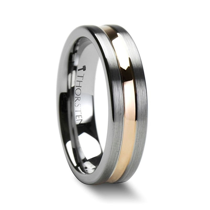 ZENA Flat Brushed Finish Tungsten Ring with Rose Gold Channel - 4 mm - 6 mm