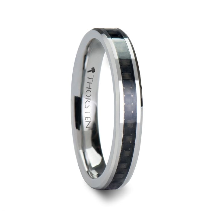 MAXIMA Beveled Tungsten Carbide Ring with Black Carbon Fiber Inlay - 4mm - 6mm