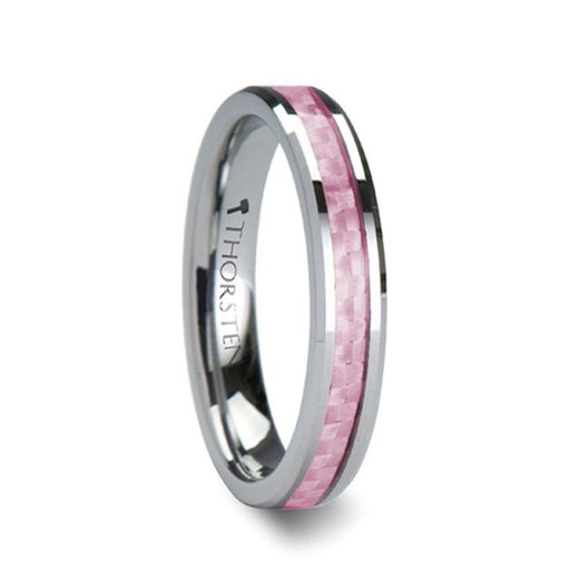 PINK Beveled Tungsten Wedding Band with Pink Carbon Fiber - 4mm & 6mm