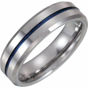Tungsten Grooved Band with Blue Enamel TAR51900 - 6 mm