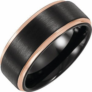 18K Rose Gold PVD and Black PVD Tungsten Flat Grooved Band TAR51908 - 6 mm - 8 mm