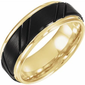 Black PVD & 18K Yellow Gold-Plated Tungsten Grooved Band TAR51911 - 8 mm