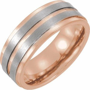 18K Rose Gold PVD Tungsten Grooved Band TAR51909 - 8 mm