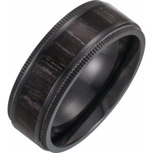 Black Titanium Coin-Edge Band with Wood Inlay 51955 - 8 mm