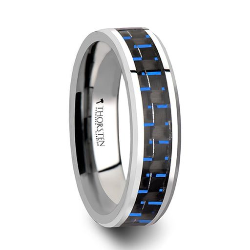 AUXILIUS Black & Blue Carbon Fiber Inlay Tungsten Carbide Ring - 6mm - 10mm