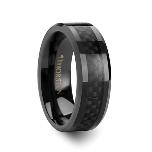 ONYX Black Carbon Fiber Inlaid Black Ceramic Wedding Band - 4mm - 12mm