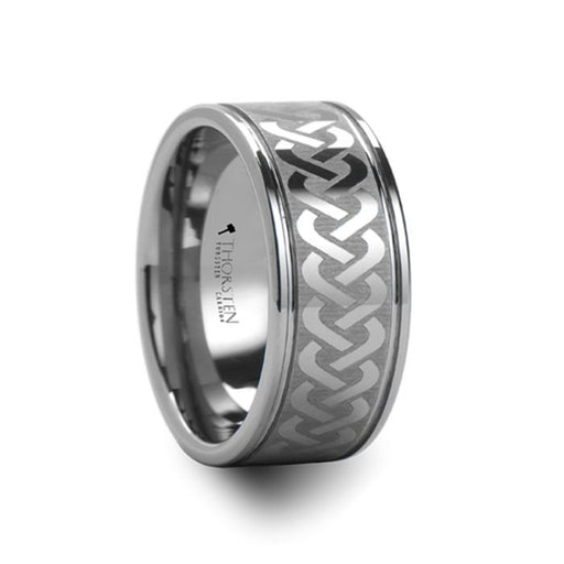 McKINNEY Celtic Knot Laser Engraved Tungsten Wedding Ring Wide - 10mm