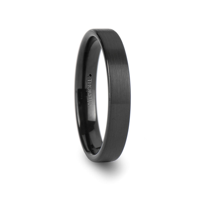 SAN ANTONIO Flat Black Tungsten Carbide Band with Brushed Finish - 4mm - 12mm