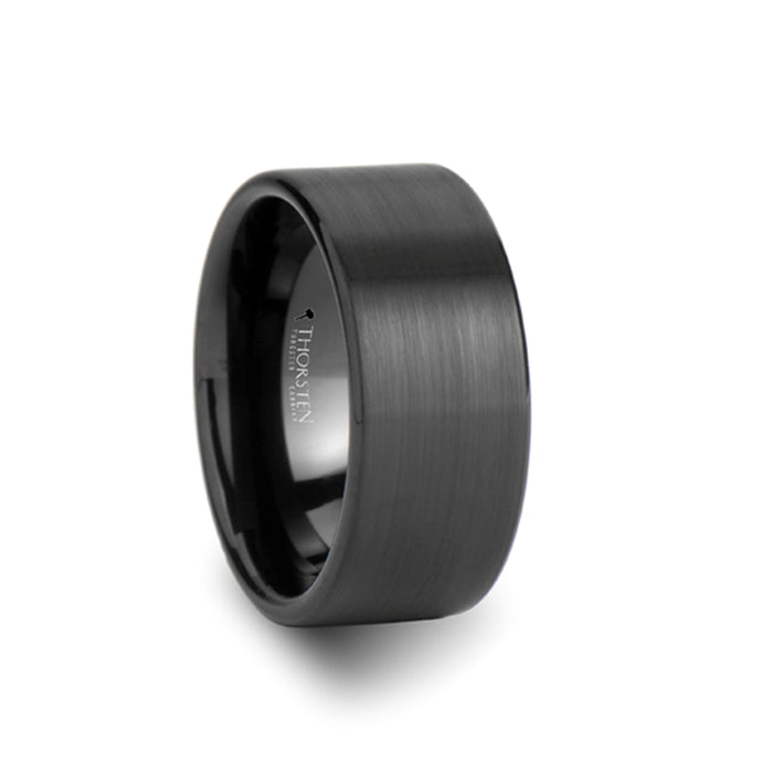 SAN ANTONIO Flat Black Tungsten Carbide Band with Brushed Finish - 4mm - 12mm