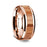 14k Rose Gold Polished Beveled Edges Wedding Ring with Red Oak Wood Inlay - 8 mm