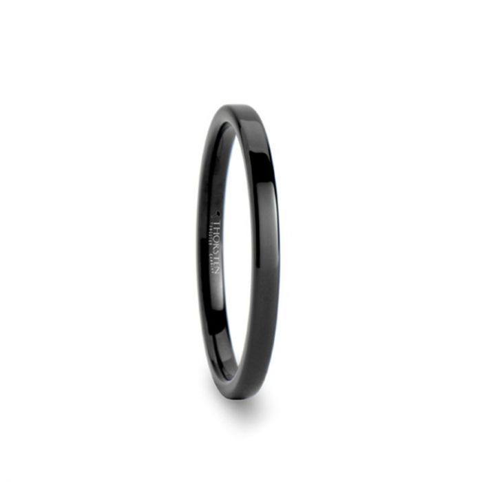 CHARLOTTE Black Flat Shaped Tungsten Wedding Ring for Her - 2 mm