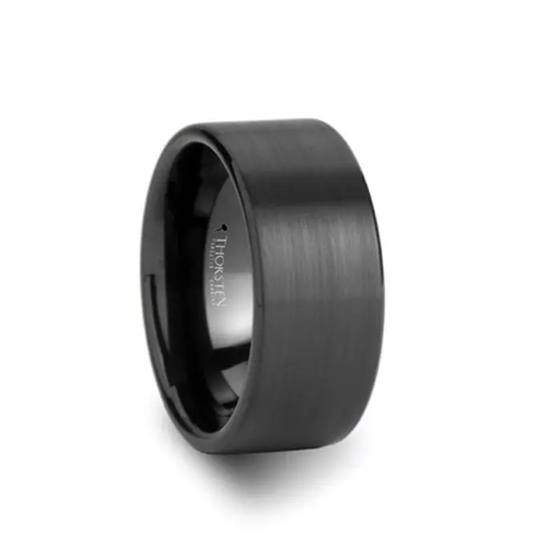 EL PASO Flat Style Black Tungsten Ring with Brushed Finish - 10 mm