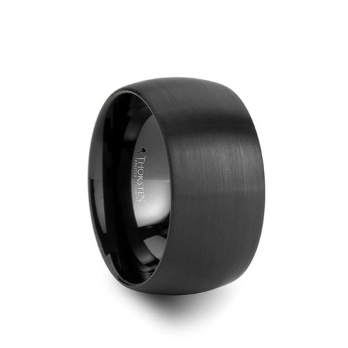 MILWAUKEE Round Black Tungsten Carbide Ring with Brushed Finish - 12 mm